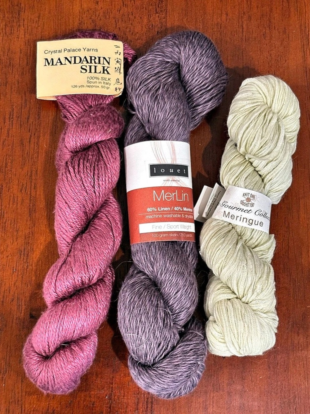 Luxury Fiber Yarn Destash Bundle - 3 Premium Hanks, Silk, Wool, Linen; NWT